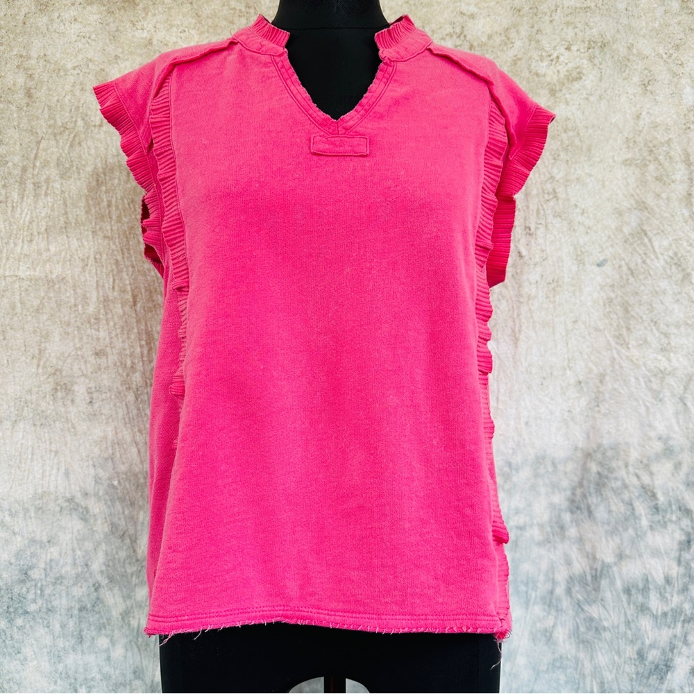 Fate pink raw edge ruffled top